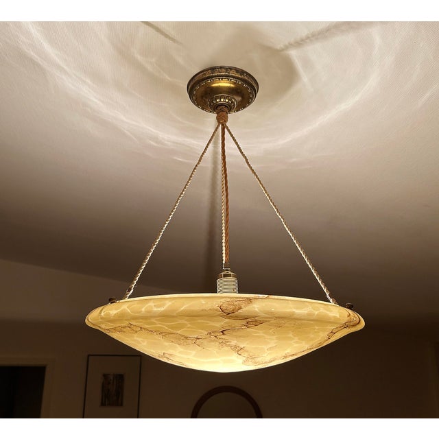 Large Art Deco Pendant Light in Marble Glass, 1930s For Sale - Image 4 of 18