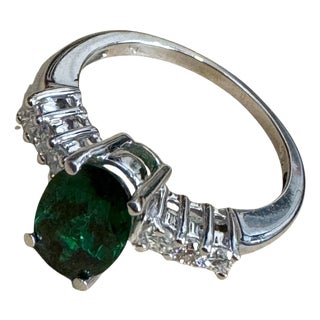 1.2 Carat Natural Oval Green Tourmaline + Diamond Ring 14 Karat Yellow Gold For Sale