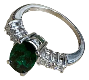 1.2 Carat Natural Oval Green Tourmaline + Diamond Ring 14 Karat Yellow Gold
