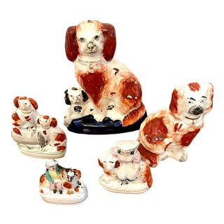 19th Century Victorian Staffordshire Dogs, 1860s, Set of 5 For Sale