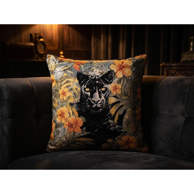 Black Black Panther Botanical Cushion Cover For Sale - Image 8 of 12
