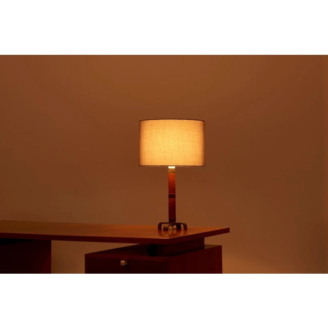 Wooden Table Lamp with Grey Lampshade, 1950s For Sale - Image 4 of 9