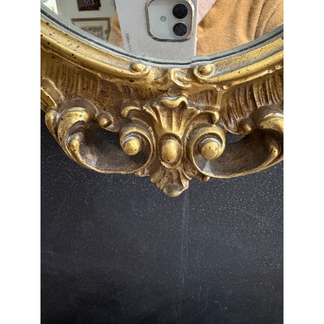 Mid 20th Century Vintage Ornate Gold Mirror - Syroco Wood and Gilt Style - 15” X 24.5” - Baroque Inspired - Not Plastic For Sale - Image 5 of 7