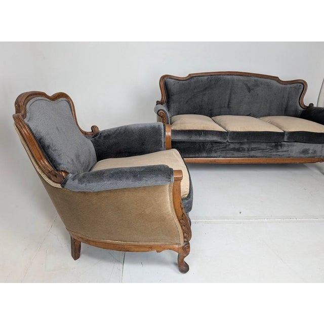 Early 19th Century Antique French Bergere Sofa & Chair Set For Sale - Image 5 of 6