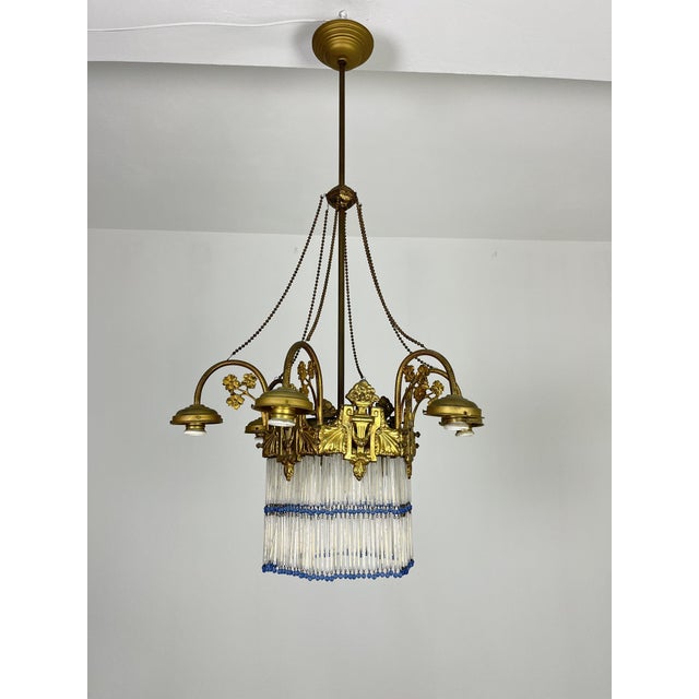 Art Deco 7-Light Chandelier in Brass and Glass, 1940s For Sale - Image 12 of 18
