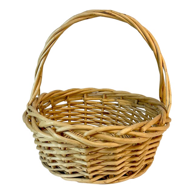 Vintage French Style Boho Chic Coastal Gathering Basket For Sale