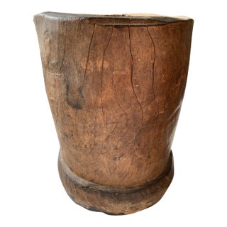 Antique Rustic Wooden Mortar Primitive Vessel For Sale