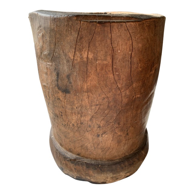 Antique Rustic Wooden Mortar Primitive Vessel For Sale