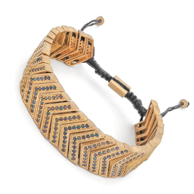 Divine Shield Black Zircon Gold Rope Unisex Bracelet For Sale - Image 4 of 9