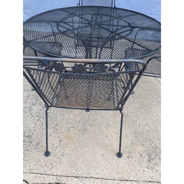 Dogwood Outdoor Patio Dining Set 4 Chairs 48" Pedestal Table Meadowcraft Attributed For Sale In Chicago - Image 6 of 10