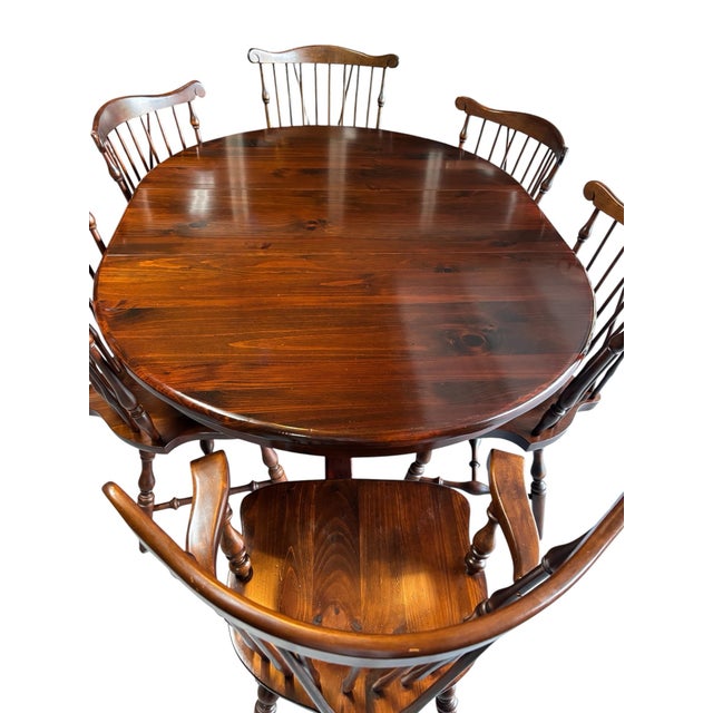 1970s Ethan Allen (Old Tavern) Dining Table and Six Matching Fiddleback Chairs - Original Authentic Complete Set For Sale - Image 12 of 12