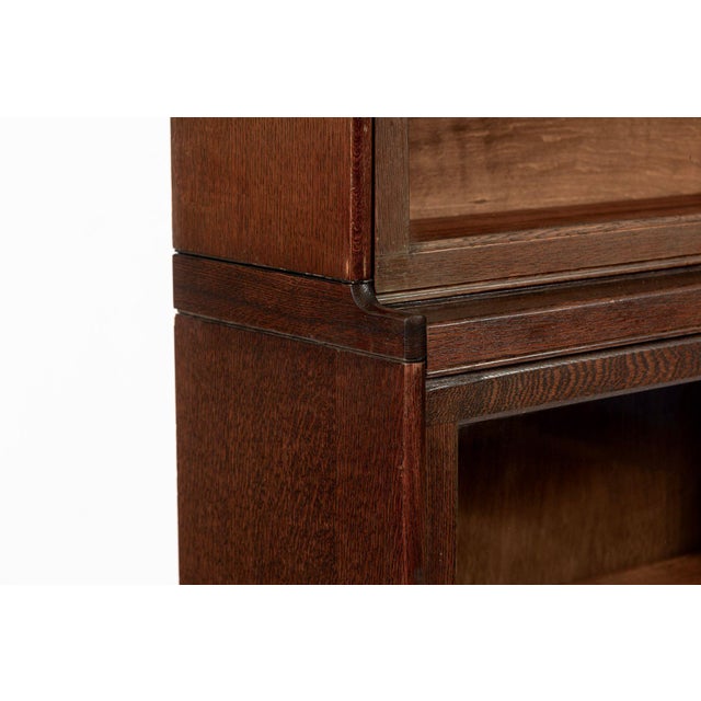 Antique English Tall Stepback Oak Wood Barrister Bookcase Cabinet For Sale - Image 9 of 11