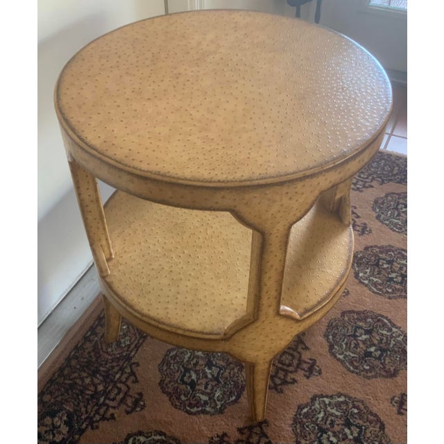 Maitland - Smith 1990s Maitland Smith Faux Ostrich Leather Tier Side Table For Sale - Image 4 of 6