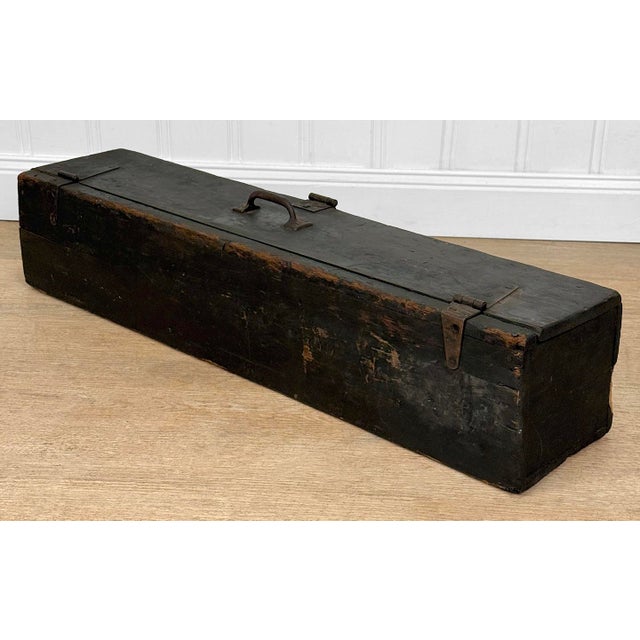 Wood Antique 29" Farmhouse Wood Machinist Chest Tool Storage Box For Sale - Image 7 of 13