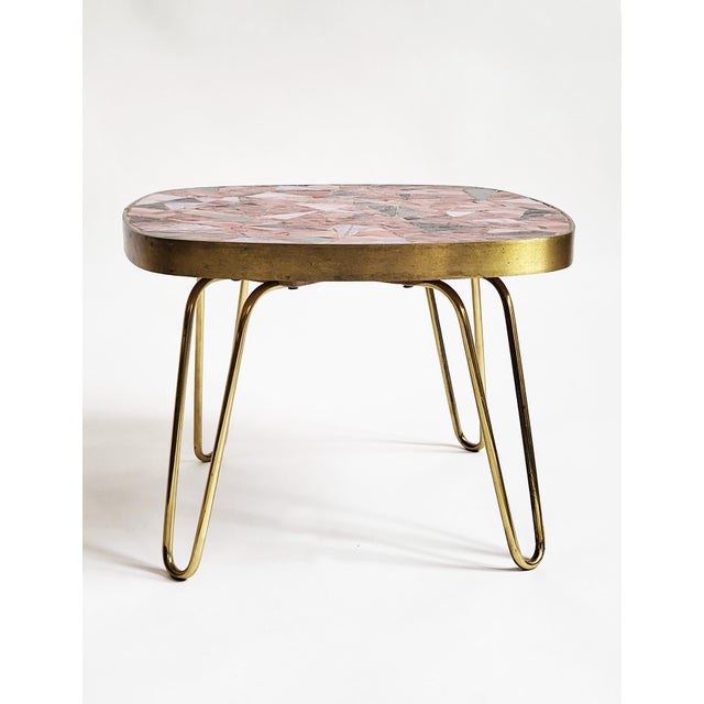 Mid-Century Modern Mid-Century Modern Mosaic and Brass Side Table with Hair Pin Legs by Ilse Möbel, 1950s For Sale - Image 3 of 13