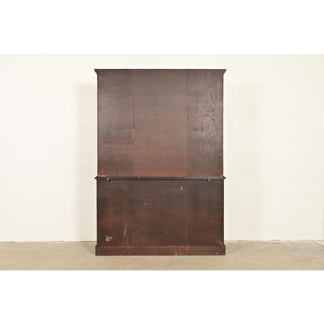 Baker Furniture Georgian Flame Mahogany Bubble Glass Breakfront Bookcase Cabinet With Drop Front Secretary Desk, Circa 1940s For Sale - Image 13 of 14