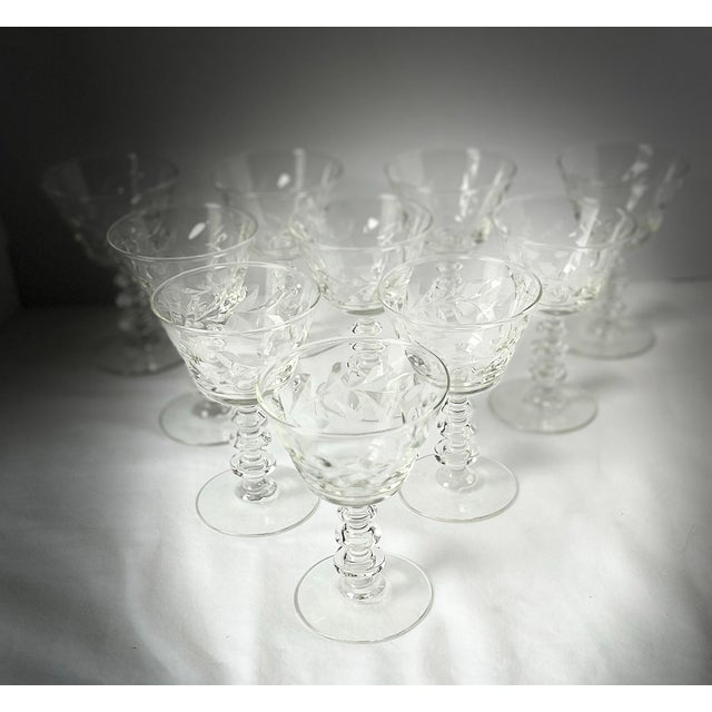 Libbey 1940s Rock Sharpe Leaf Pattern Champagne Liquor Cocktail Glasses- Set of 10 For Sale - Image 10 of 12