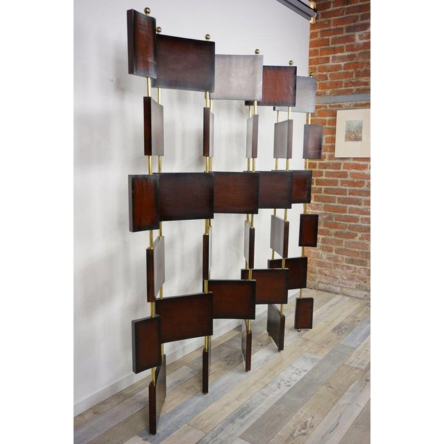 Wood Wooden and Brass Room Screen Divider For Sale - Image 7 of 18