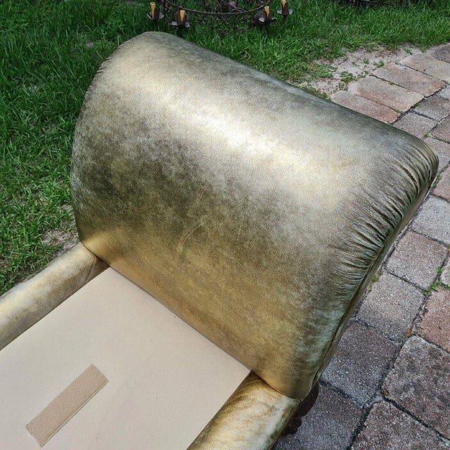 Ralph Lauren 1990s Ralph Lauren Scroll Arm Metallic Leather Clawfoot Kings Bench by Henredon Chaise For Sale - Image 4 of 12