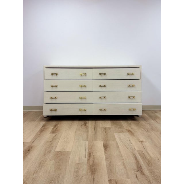 Coastal Mitchell Gold Bob Williams White Dresser, Brass Handles, 8 Drawer For Sale - Image 11 of 13