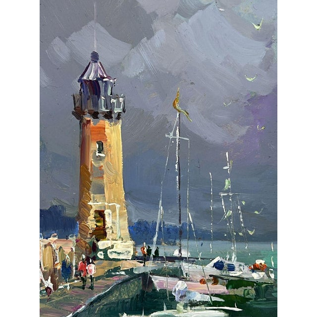 2020s Oil Painting Ships Moored at the Lighthouse Yuriy Suprunchuk For Sale - Image 5 of 11