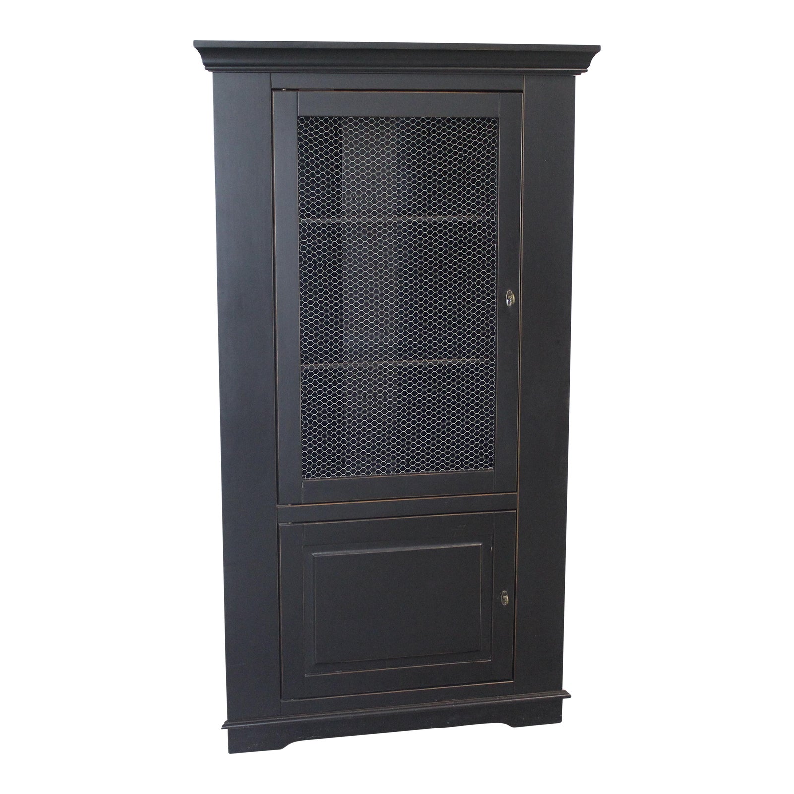 French Country Black Corner Cabinet by Ballard Designs | Chairish