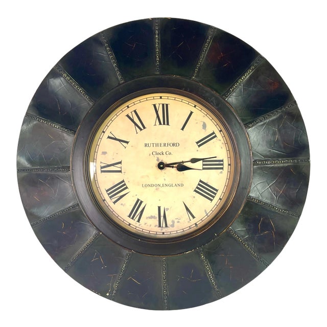 Large Steampunk Leather Wood London Clock For Sale