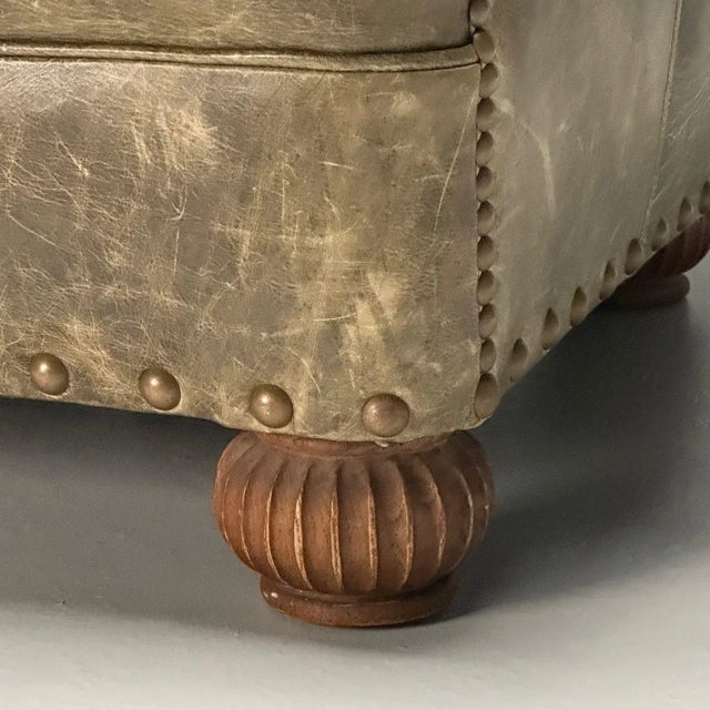 Green Georgian, Chesterfield, Oversized Lounge Chair, Tufted Green Leather For Sale - Image 8 of 11