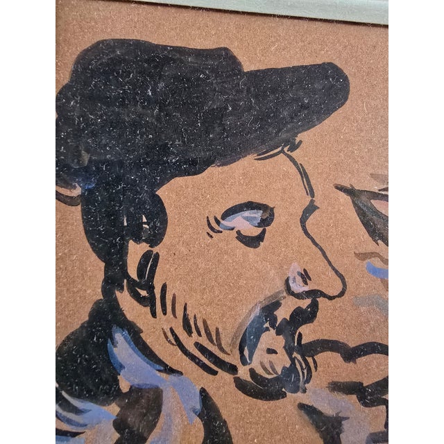 Vintage Mid Century Era Watercolor Painting Fisherman For Sale - Image 4 of 9