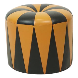 Vintage Round Pouf in Faux Leather, 1960s For Sale