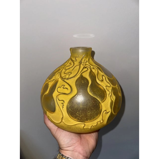 Rare Antique René Lalique Amber Yellow "Courges" Glass Vase - Circa 1914 (Model 900) For Sale In Dallas - Image 6 of 6