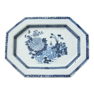 Mid 18th Century Traditional Large Irish Delft Blue & White Serving Platter For Sale