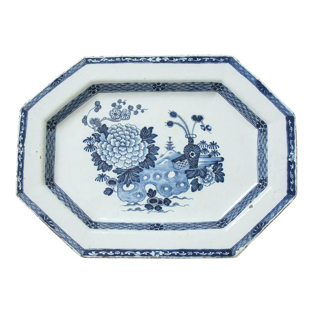 Mid 18th Century Traditional Large Irish Delft Blue & White Serving Platter For Sale