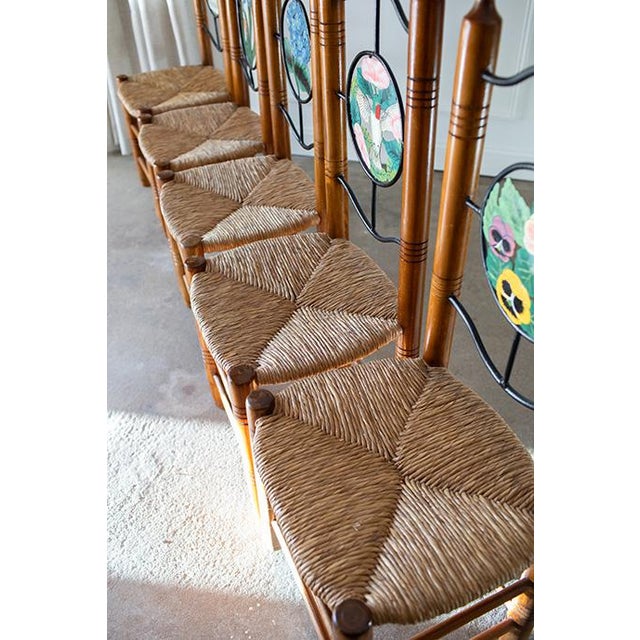 Vintage Hand Painted Folk Art Dining Chairs With Woven Rush Seats - Set of 5 For Sale - Image 11 of 13