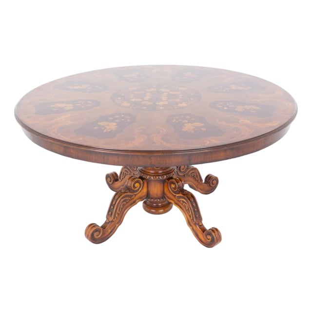Victorian Revival Marquetry Inlay Centre Table with Quadrafoil Base, 1920s For Sale