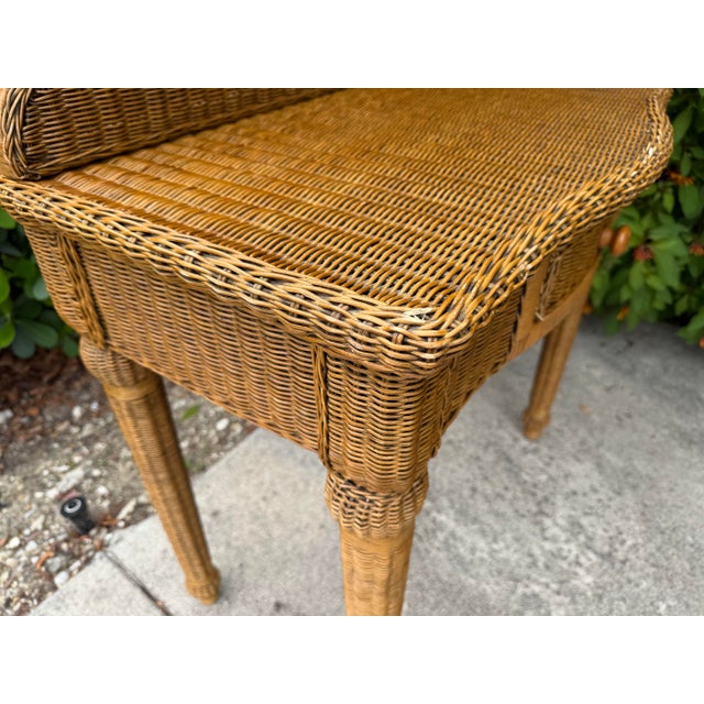 Vintage Wicker & Rattan Vanity Table With Oval Mirror and Drawer For Sale - Image 12 of 15