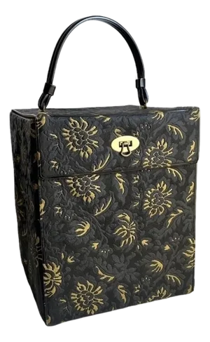 Vintage Hat Box Trunk Black & Gold Brocade Travel Bag