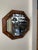 Brown Antique Arts and Crafts Octagonal Beveled Mirror With Carved Oak Frame and Decorative Wood Peg Inlays For Sale - Image 8 of 8