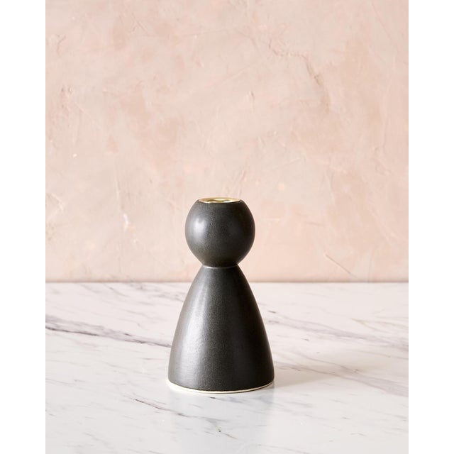 Trio of "Almost Black" Matte Ceramic Taper Candle Holders "Bella," "Bobby," and "Beau" by Lostine For Sale In Baltimore - Image 6 of 12