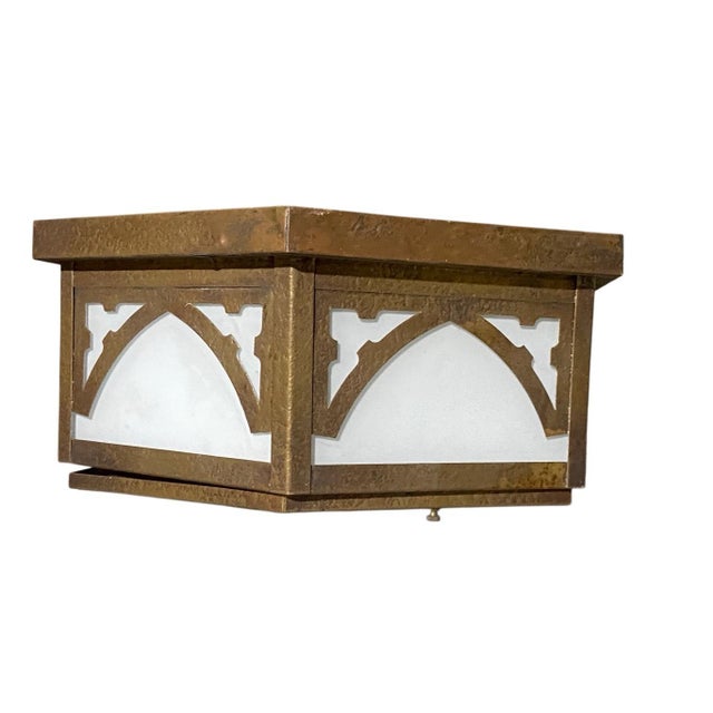 Vintage Gothic Church Ceiling Light Flush Mount Milk Glass 13”wide 5” tall