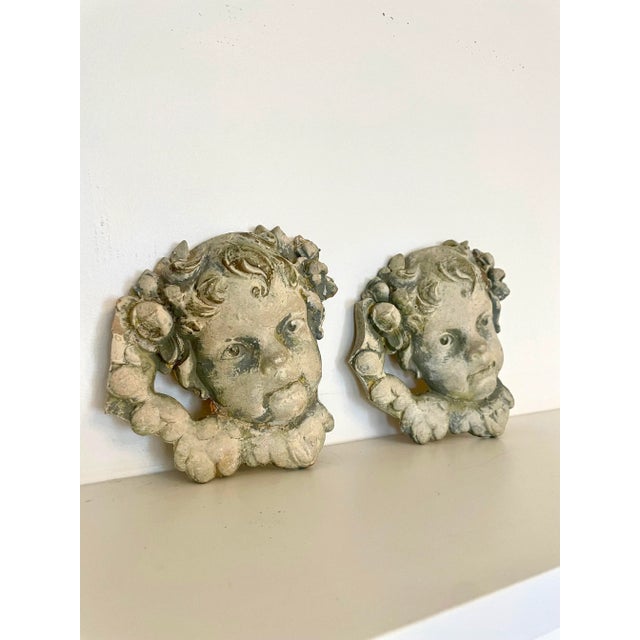 Renaissance Antique Rococo Revival Plaster Cherub Relief, a Pair For Sale - Image 3 of 12