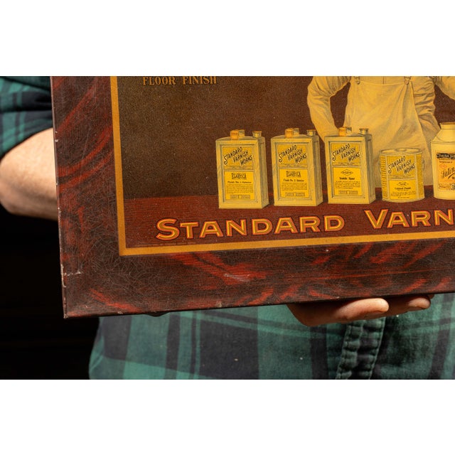 Early 20th Century Standard Varnish Works Woodworker Tin Advertising Sign For Sale In Chicago - Image 6 of 8
