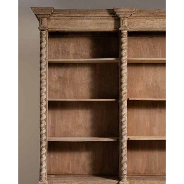 Wood 19th Century France Weathered Honey Oak Carved Oak Glazed Bookcase Hutch For Sale - Image 7 of 11
