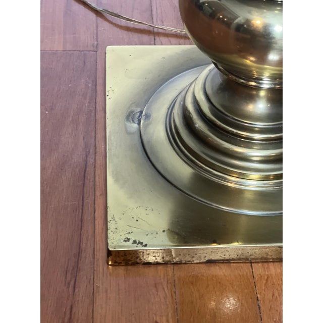 Vintage 1970s Stiffel Brass Floor Lamp With Glass Table For Sale - Image 9 of 12