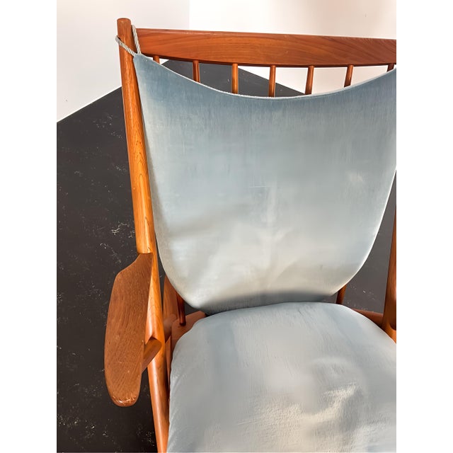 Teak Rocking Chair with Mohair Velvet Cover in Ice Blue by Frank Reenskaug for Bramin, Denmark, 1960s For Sale - Image 13 of 17