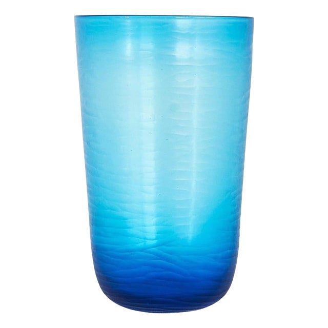 Murano Art Glass Carved Blue Vase by Salviati Battuto for Raak, 1960s For Sale