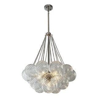 Aloadecor 27'' Modern Glam Cluster Chandelier 6 Lights Pendant With Hand Blown Textured Glass Globes and Chrome Finish For Sale