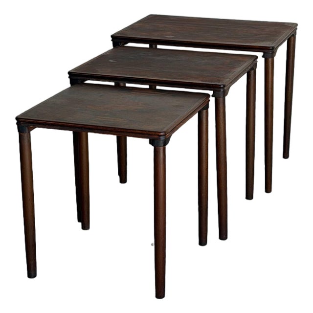 Rosewood Stacking Nesting Tables Three Piece Set Denmark Vintage 1960s For Sale