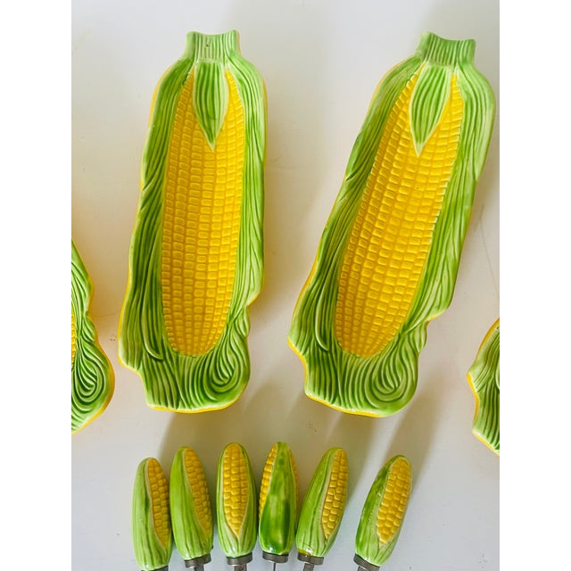 1940s Vintage Corn on the Cob Majolica Dishes and Knives - Set of 10 For Sale - Image 5 of 5