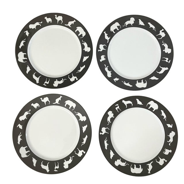 Ceramic Set of 12 Vintage Block Black & White Wildlife Dinner Plates, Spal Portugal For Sale - Image 7 of 9